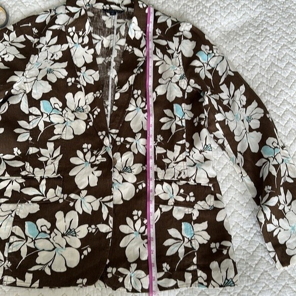 Land’s End 100% Linen Brown/White Floral Print Womens Blazer Classic Size 10 - Picture 8 of 15